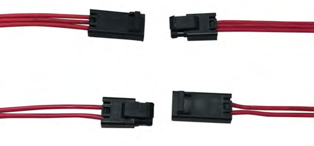 left: Figure 7. For LEDs and other connector applications that require an IP67 rating, the FLH Series with the three-wire FLH-P31-00 rectangular housing receptacle (top left) and mating FLH-S31-00 rectangular housing plug (top right) are available, as are 2-, 3-, 4-, and 6-pin  versions. (Image source: Amphenol ICC)